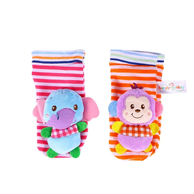 4pcs Baby Animal Wrist Rattles Infant Hands Foots Finders Soft Developmental Toys