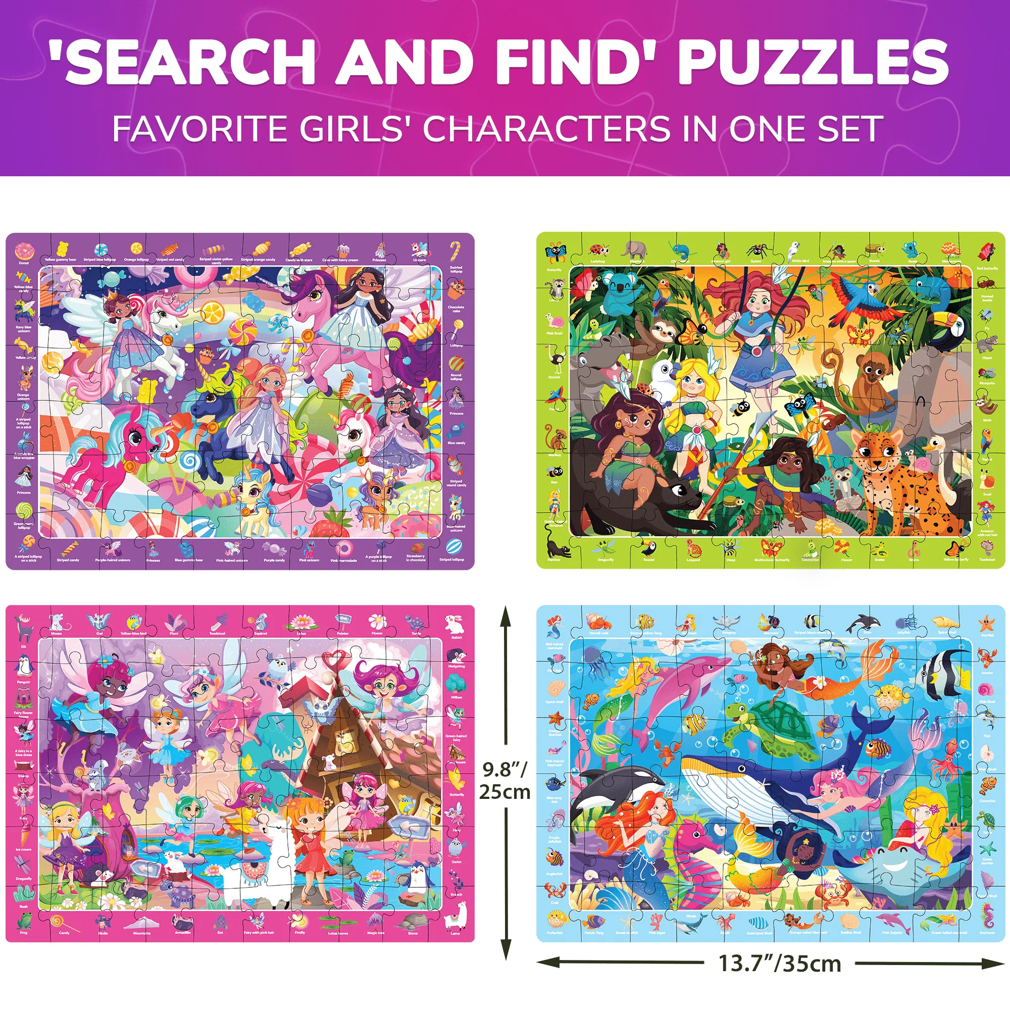 60 Pcs Puzzles for Kids | Unicorns, Amazonians