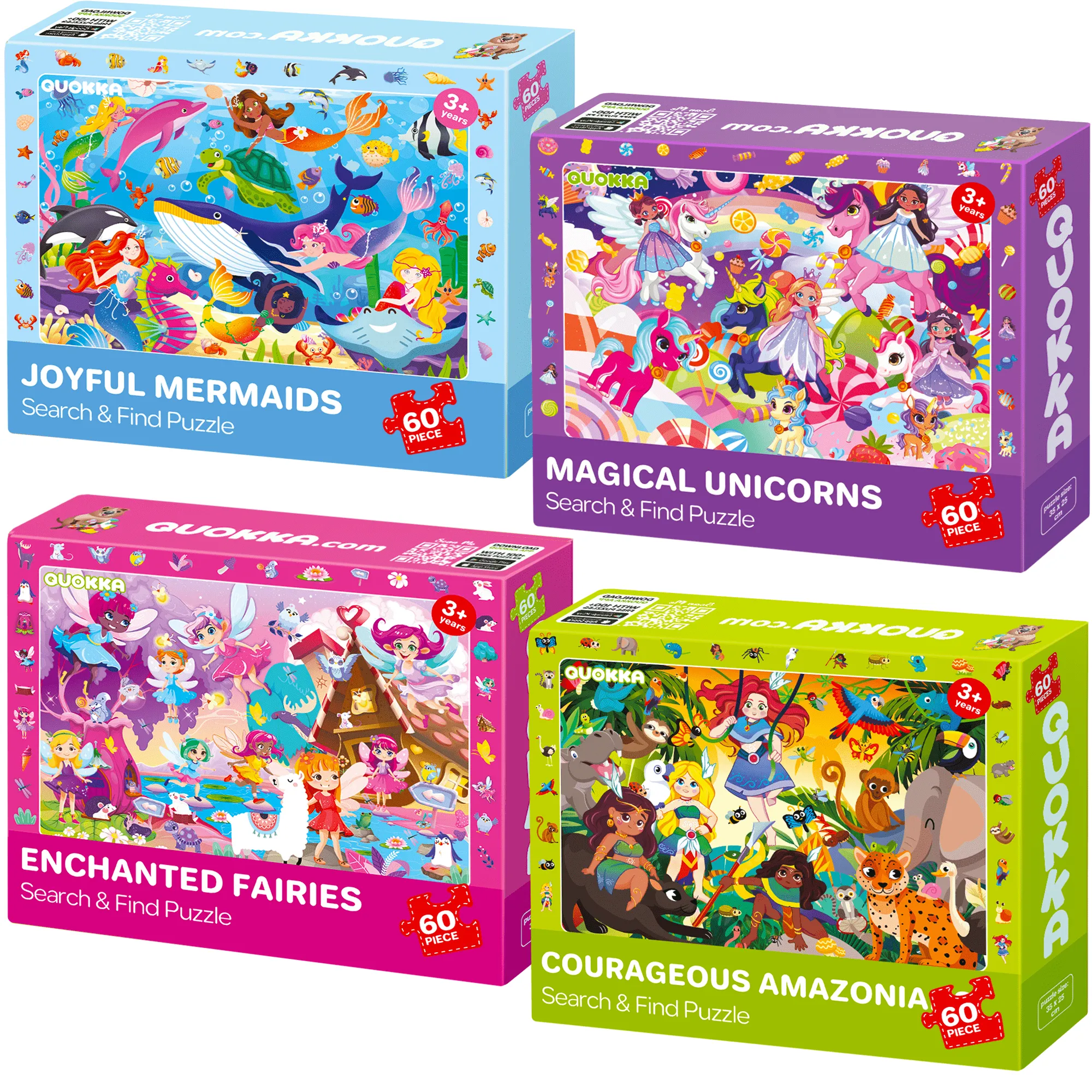 60 Pcs Puzzles for Kids | Unicorns, Amazonians