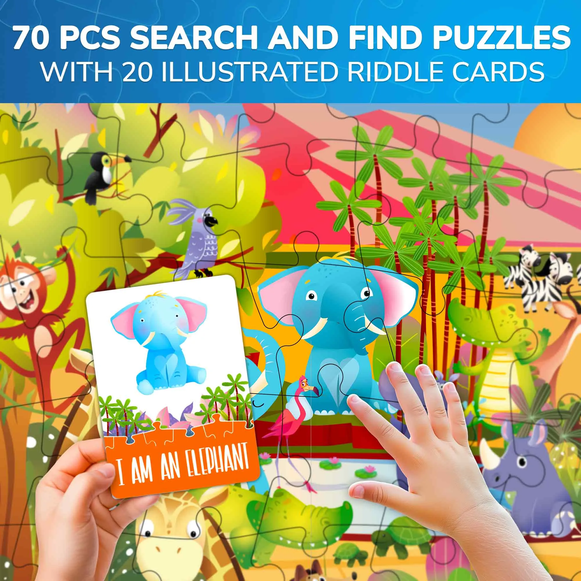 70 Pcs Search and Find Riddle Puzzles with Cards for Kids | Africa