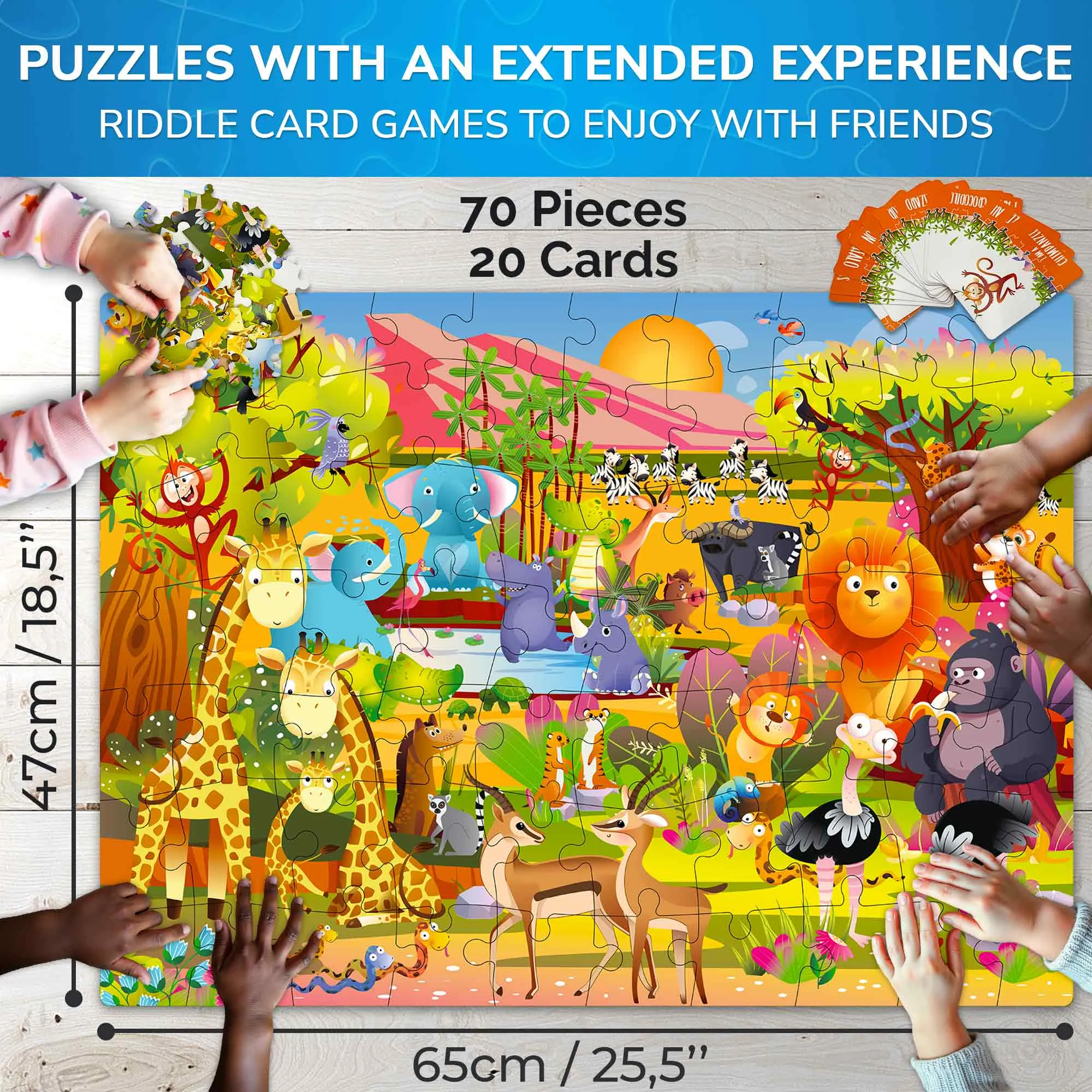 70 Pcs Search and Find Riddle Puzzles with Cards for Kids | Africa