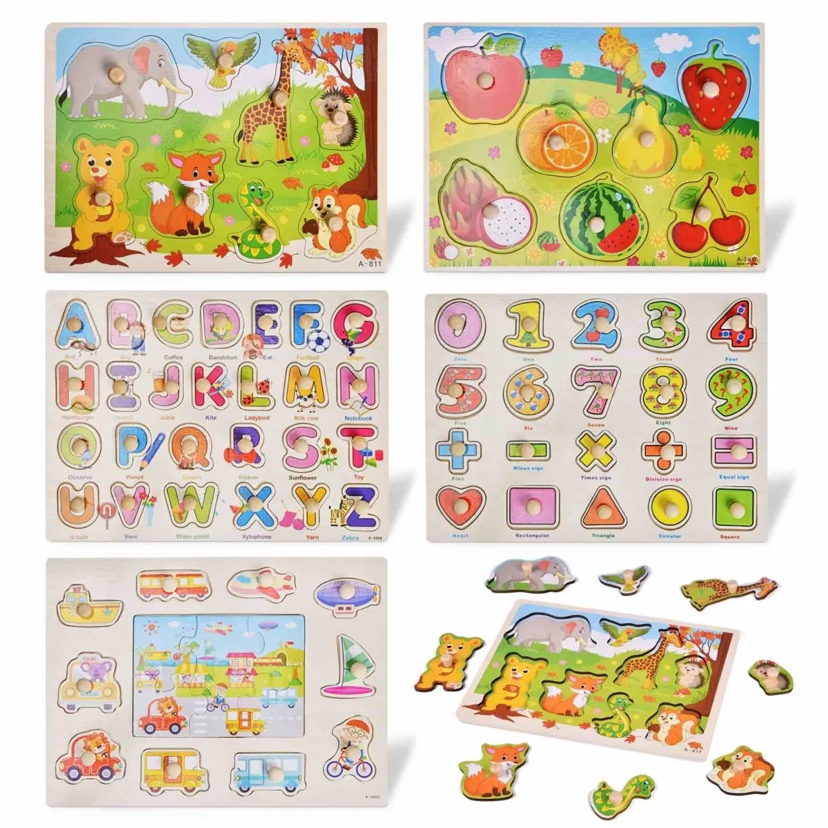 Alphabet Numbers and Animal Puzzles
