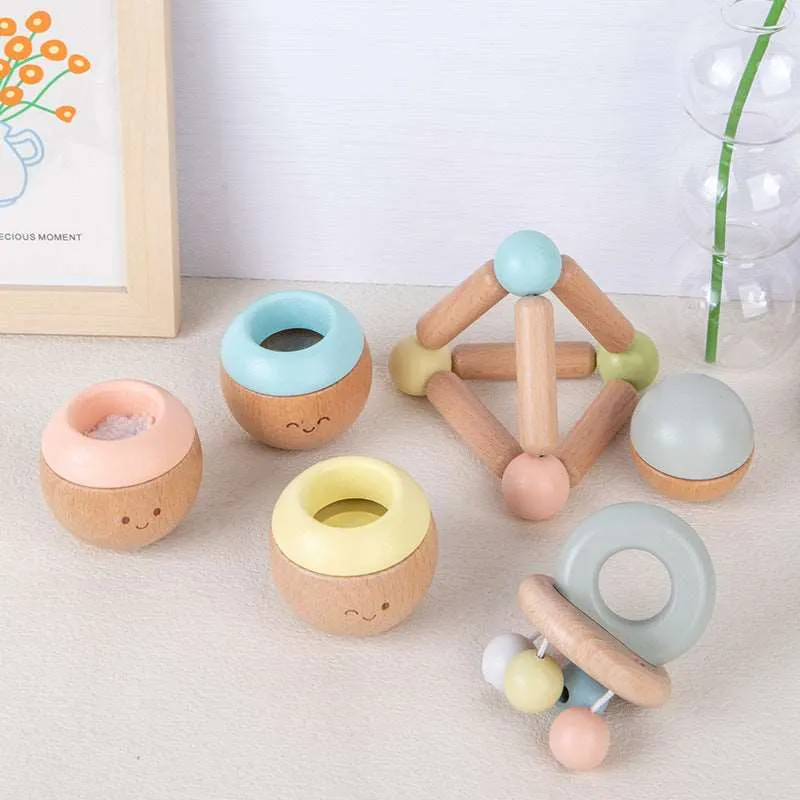 Baby sensory kit. Wooden Rattles. Baby toys, Toddler Toys. Macaron colours