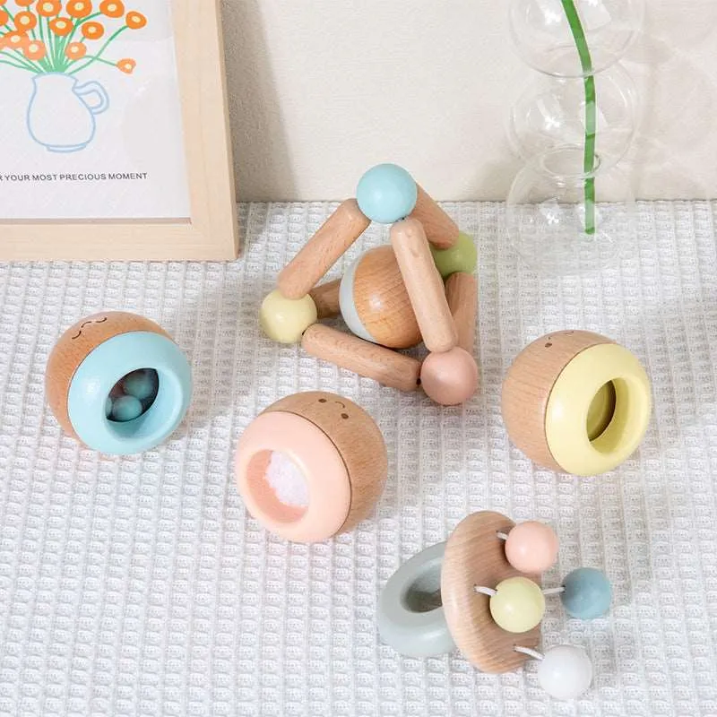 Baby sensory kit. Wooden Rattles. Baby toys, Toddler Toys. Macaron colours