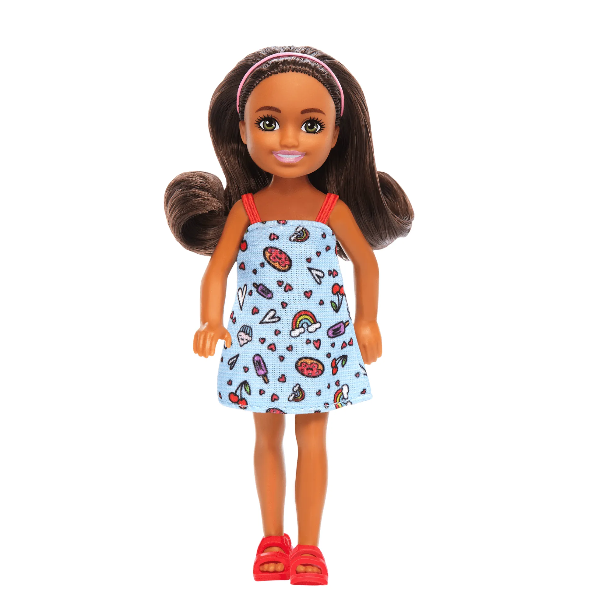 Barbie Chelsea Doll, Small Doll Wearing Removable Blue Dress With Brown Hair & Green Eyes