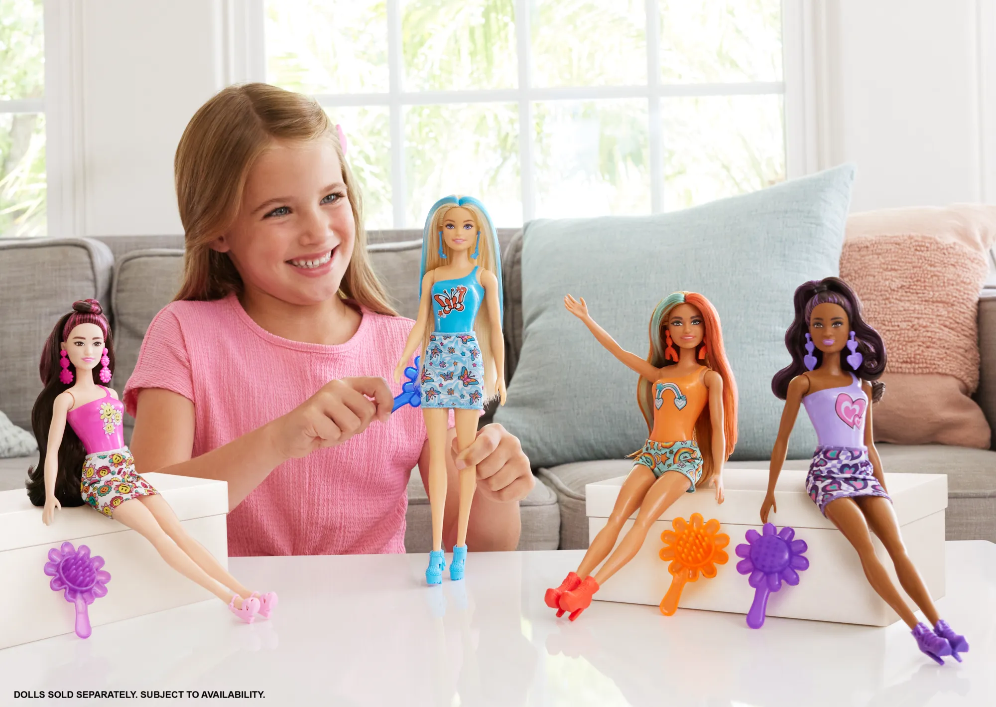 Barbie Color Reveal Groovy-Themed Series Doll & Accessories With 6 Surprises, Color-Change Bodice