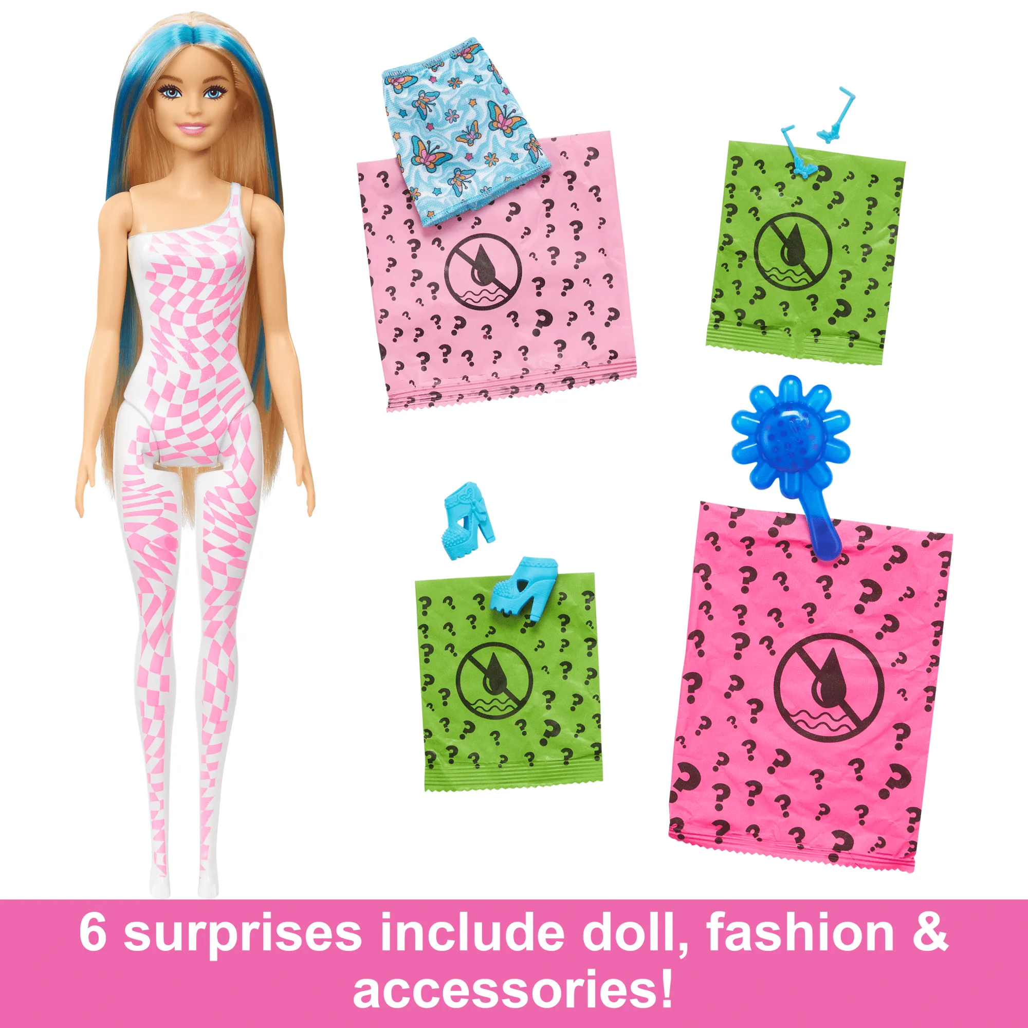 Barbie Color Reveal Groovy-Themed Series Doll & Accessories With 6 Surprises, Color-Change Bodice