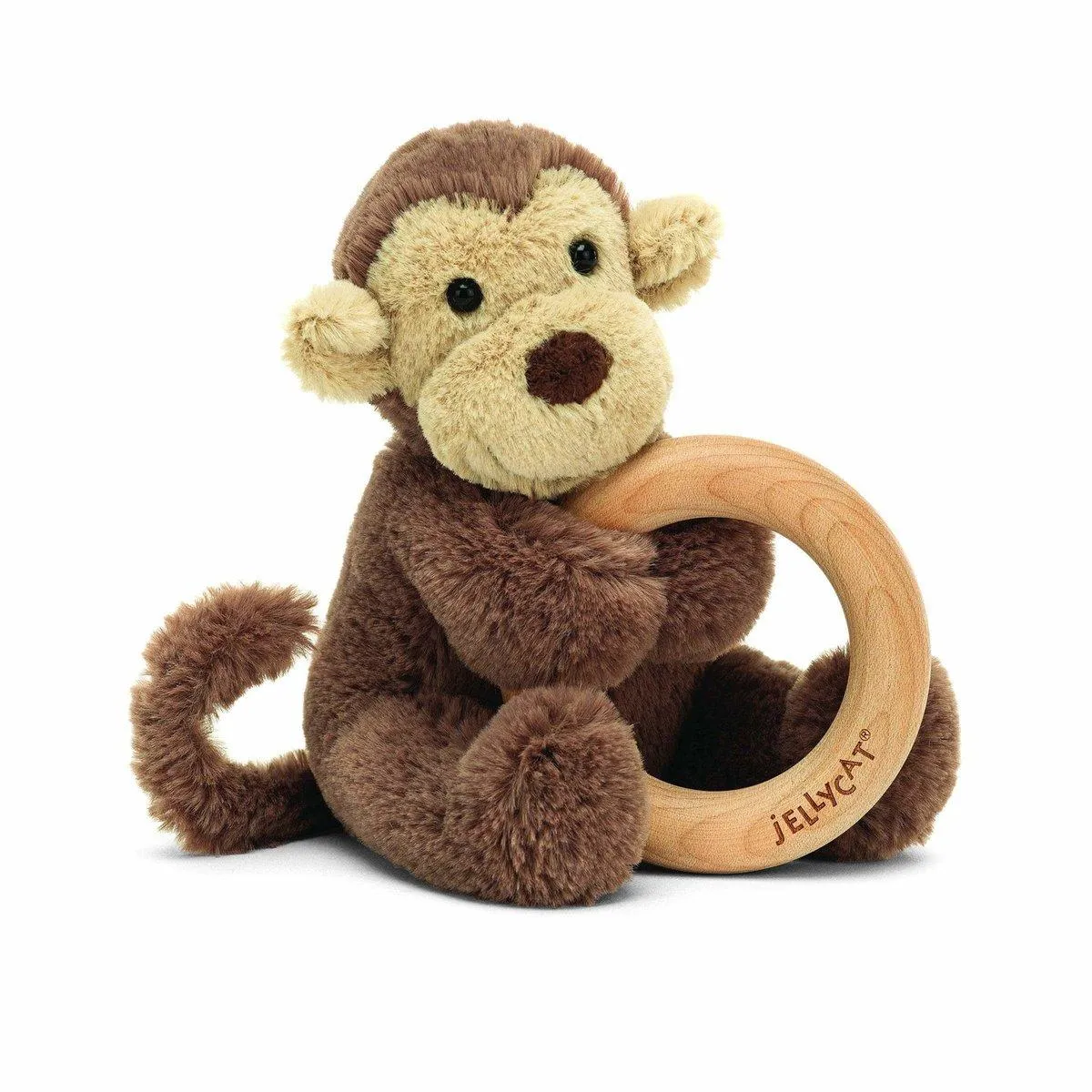 BASHFUL MONKEY WOOD RING TOY
