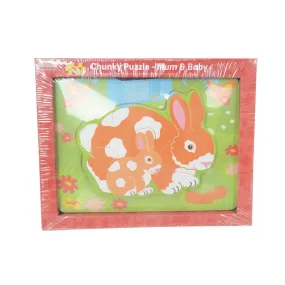 Bigjigs Chunky Puzzle Mum & Baby Rabbit Wooden Jigsaw Game