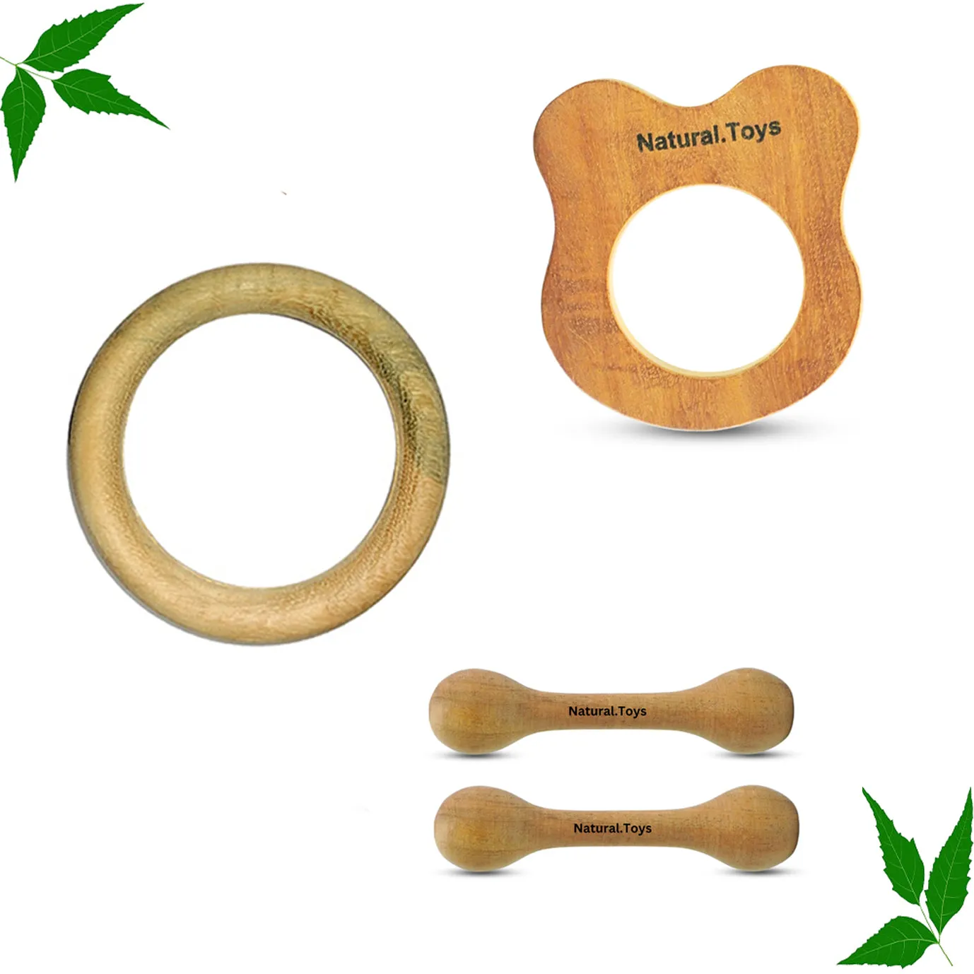 Buy Natural.Toys Neem Wood Teether Combo For Infant (Bear Teether   75Mm Ring Teethers   2 Chusni Soother) Baby Teethers Set