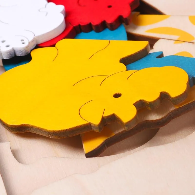 Children Toy Animal Cartoon 3D Puzzle Multilayer Jigsaw Puzzle Baby Wooden Toys Child Creative Early Educational
