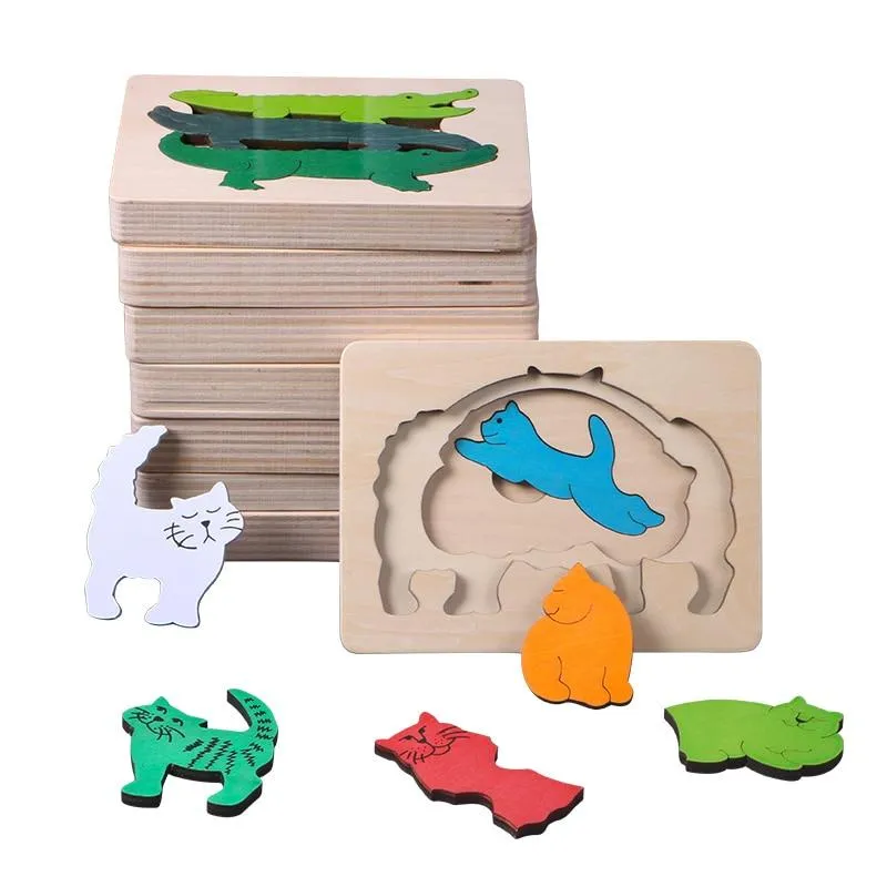 Children Toy Animal Cartoon 3D Puzzle Multilayer Jigsaw Puzzle Baby Wooden Toys Child Creative Early Educational