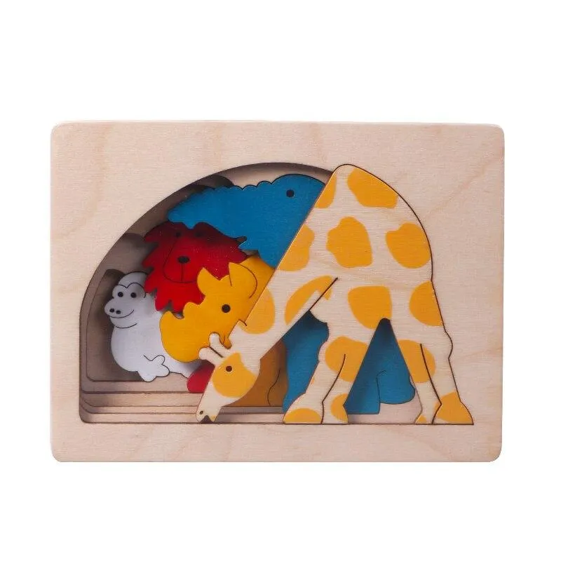 Children Toy Animal Cartoon 3D Puzzle Multilayer Jigsaw Puzzle Baby Wooden Toys Child Creative Early Educational