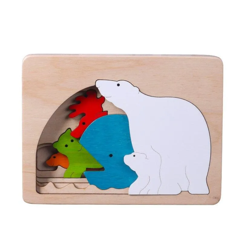 Children Toy Animal Cartoon 3D Puzzle Multilayer Jigsaw Puzzle Baby Wooden Toys Child Creative Early Educational