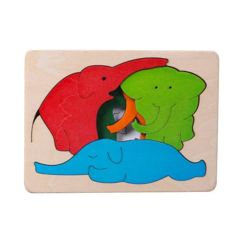 Children Toy Animal Cartoon 3D Puzzle Multilayer Jigsaw Puzzle Baby Wooden Toys Child Creative Early Educational