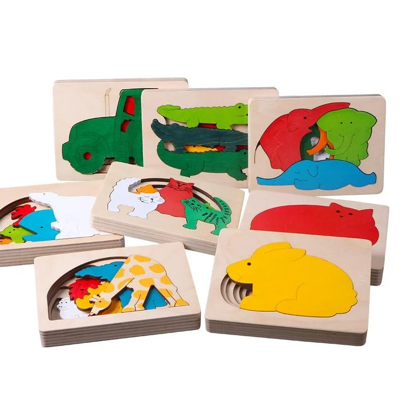 Children Toy Animal Cartoon 3D Puzzle Multilayer Jigsaw Puzzle Baby Wooden Toys Child Creative Early Educational