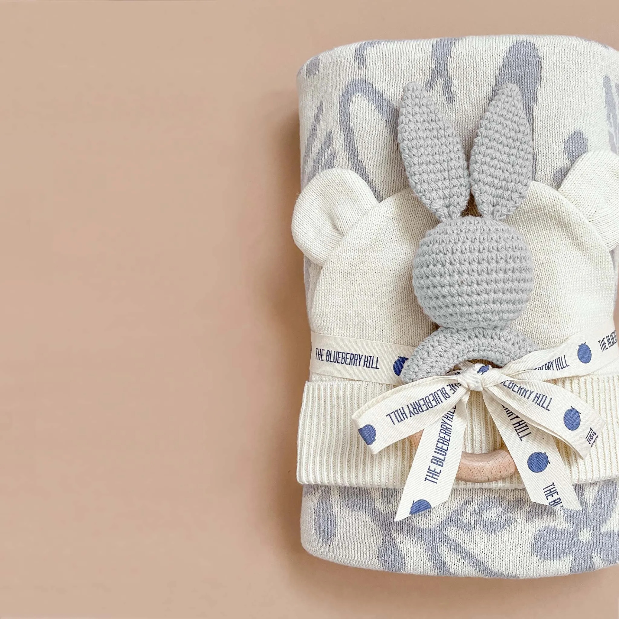 Cotton Crochet Rattle Teether Bunny, Grey