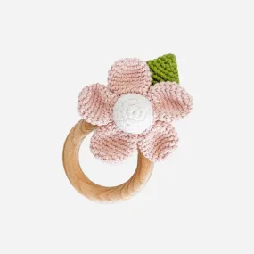Cotton Crochet Rattle Teether Flower | Blush