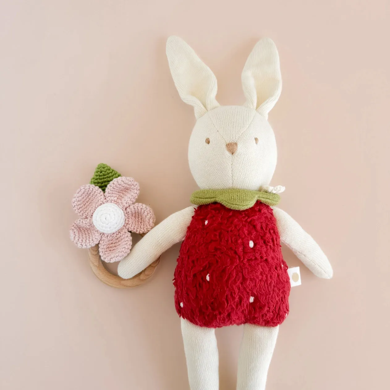 Cotton Crochet Rattle Teether Flower | Blush