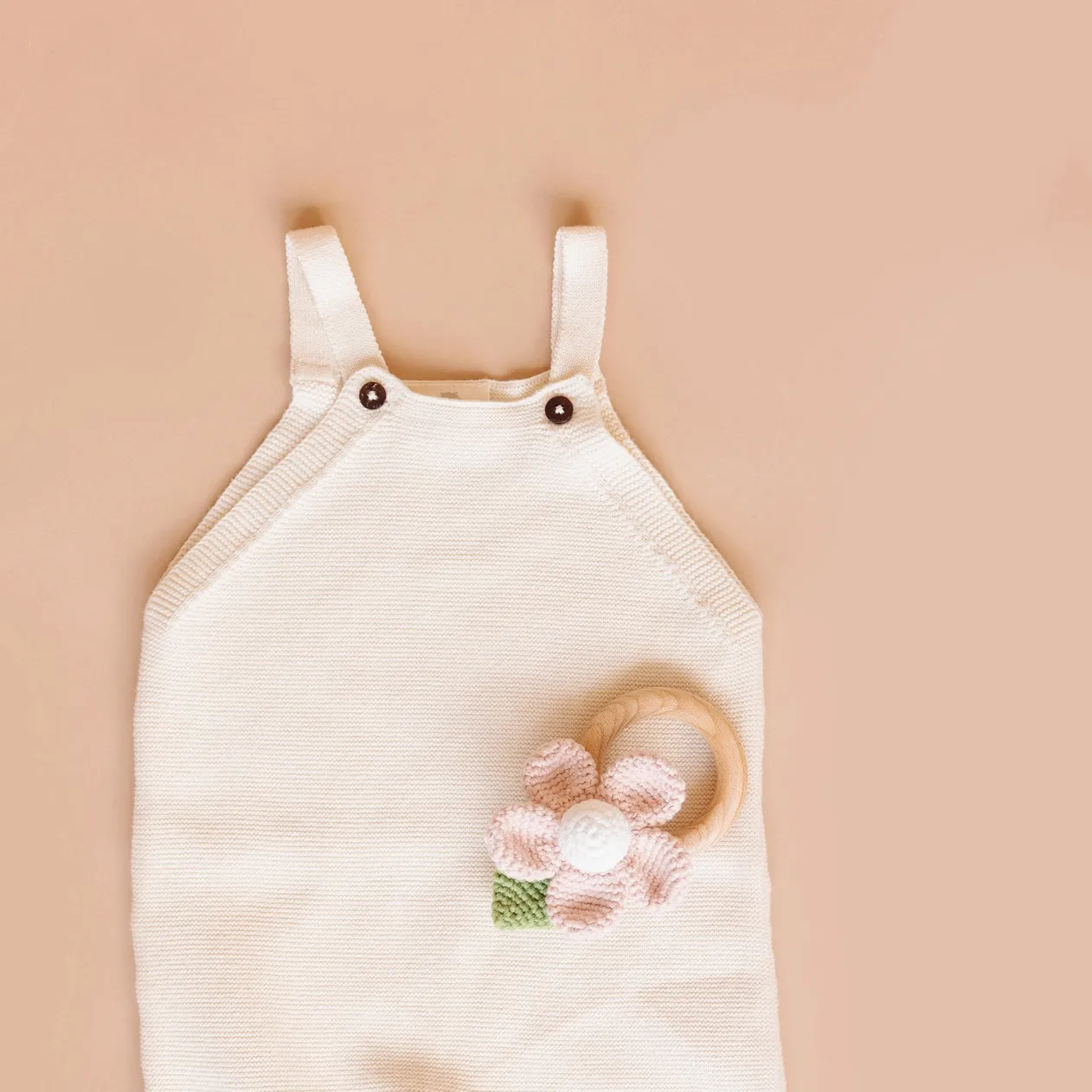 Cotton Crochet Rattle Teether Flower | Blush