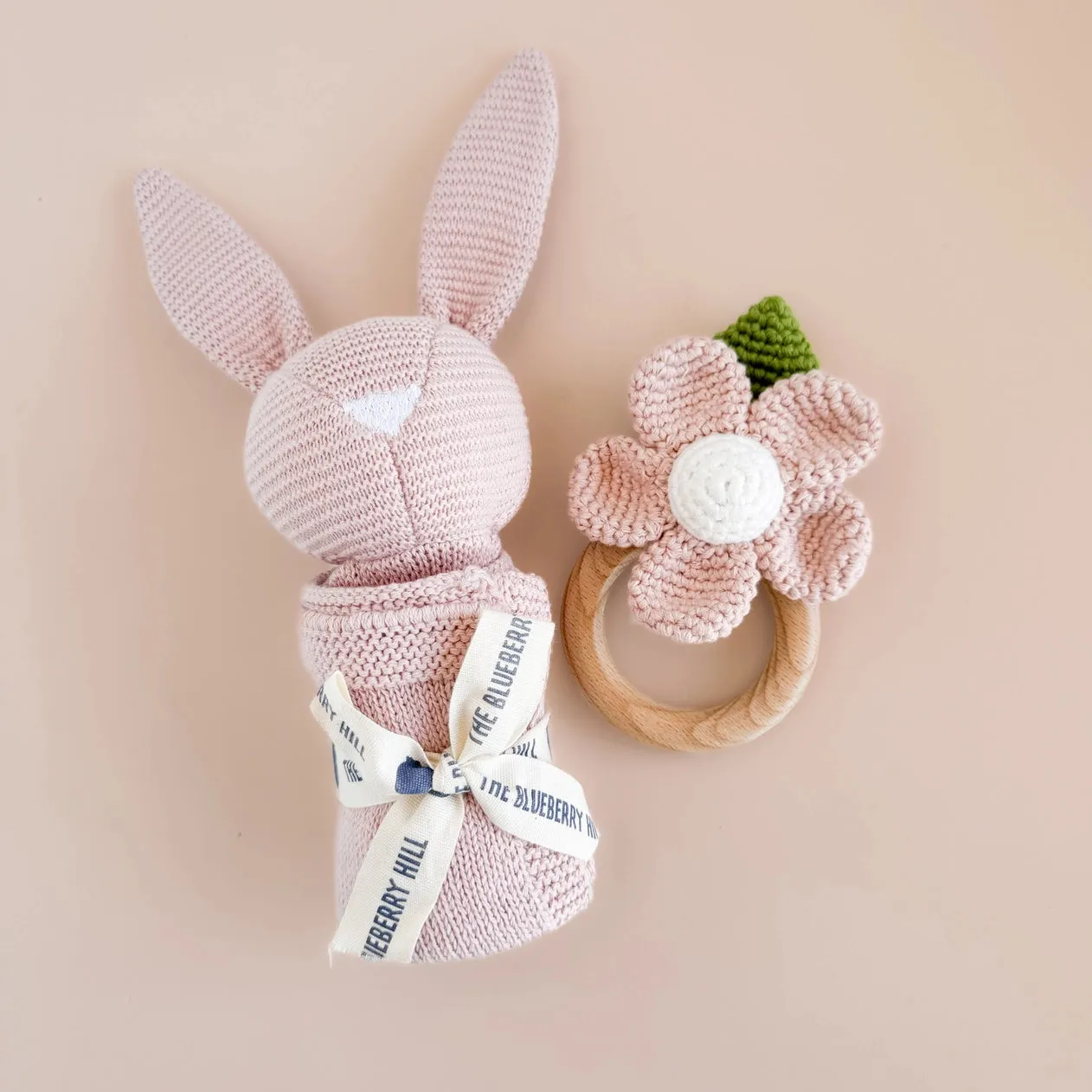 Cotton Crochet Rattle Teether Flower | Blush