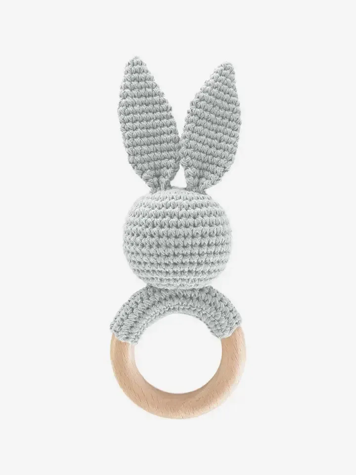 Cotton Rattle Teether Bunny Baby Gift Crochet Spring