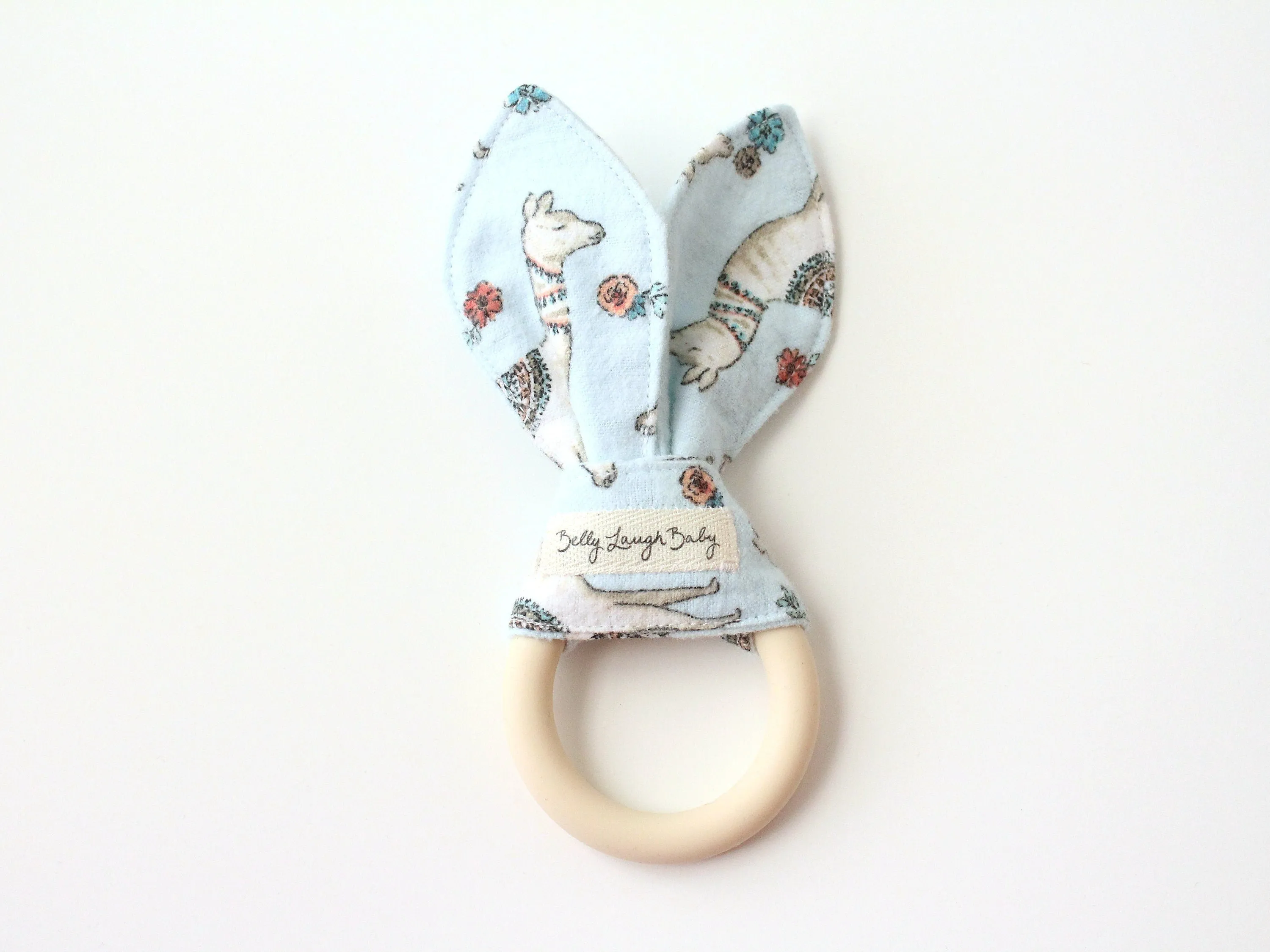 Floral Llama Silicone Bunny Ear Teether | Baby Shower Gift Sensory Toy | CPSC Compliant