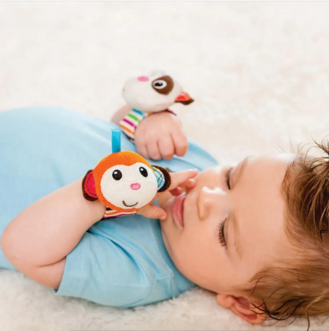Infantino See Play Go Wrist Rattles, Monkey and Panda Multicolor