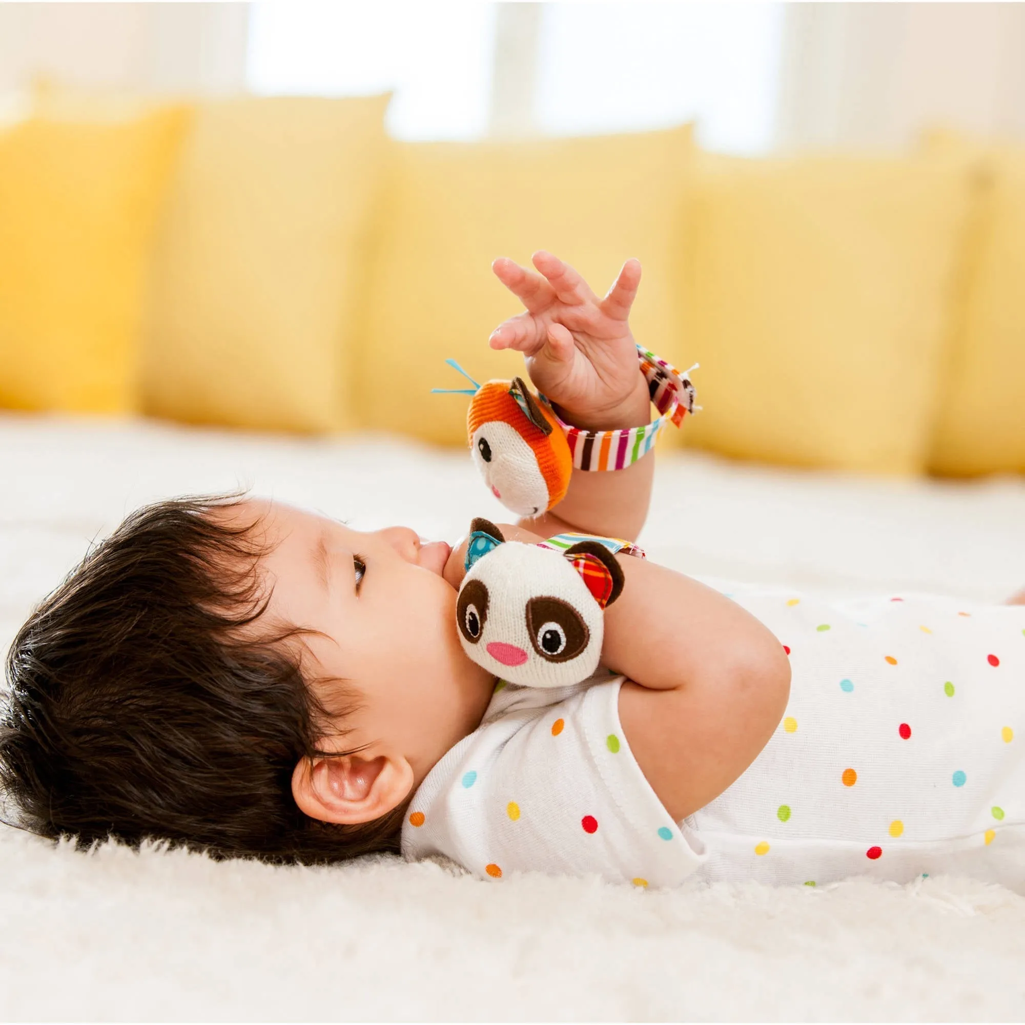 Infantino See Play Go Wrist Rattles, Monkey and Panda Multicolor