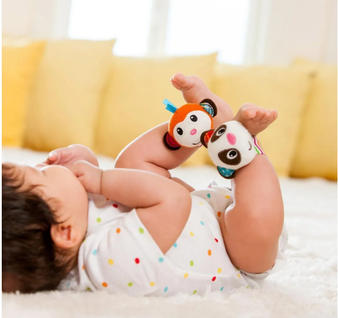 Infantino See Play Go Wrist Rattles, Monkey and Panda Multicolor