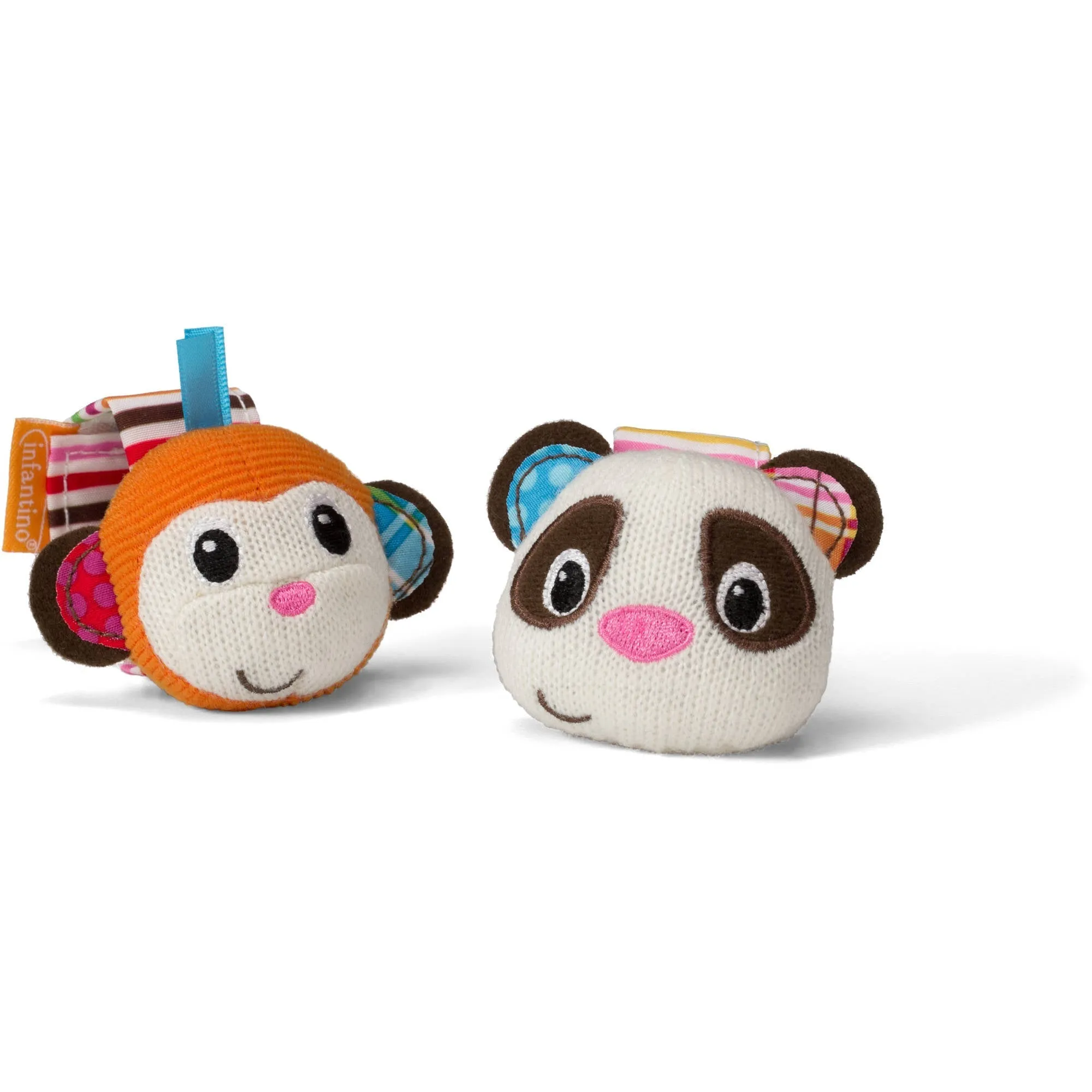 Infantino See Play Go Wrist Rattles, Monkey and Panda Multicolor