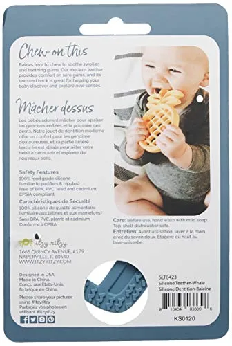 Itzy Ritzy SLT8423 Silicone Baby Teether - BPA-Free Infant Teether with Easy-To-Hold Design & Textured Back Side To Massage & Soothe Sore, Swollen Gums, Whale