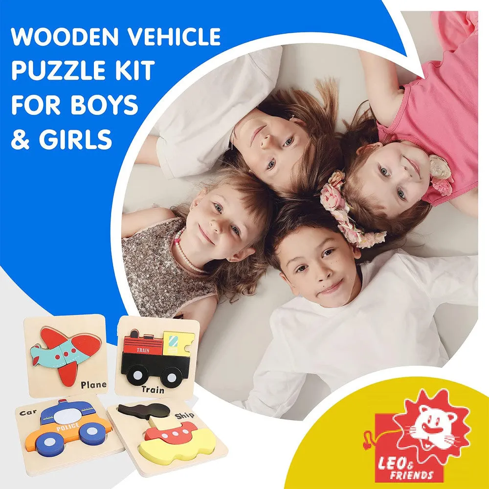 LEO & FRIENDS Transportation-Themed Wooden Puzzle Set – 23 pc