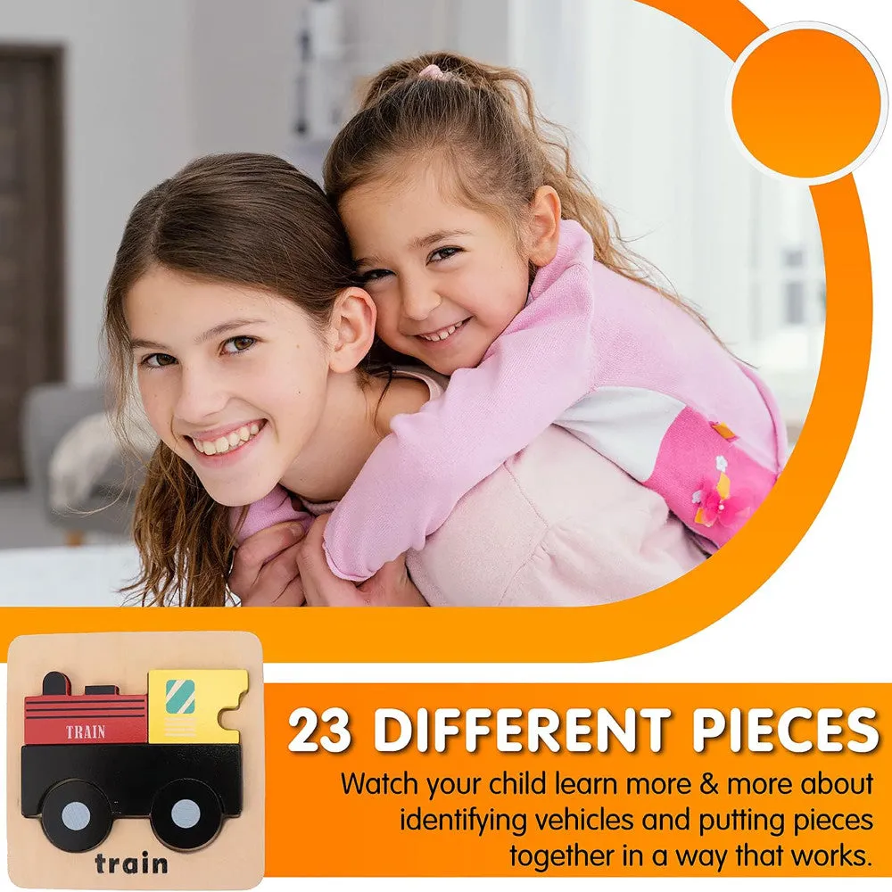 LEO & FRIENDS Transportation-Themed Wooden Puzzle Set – 23 pc