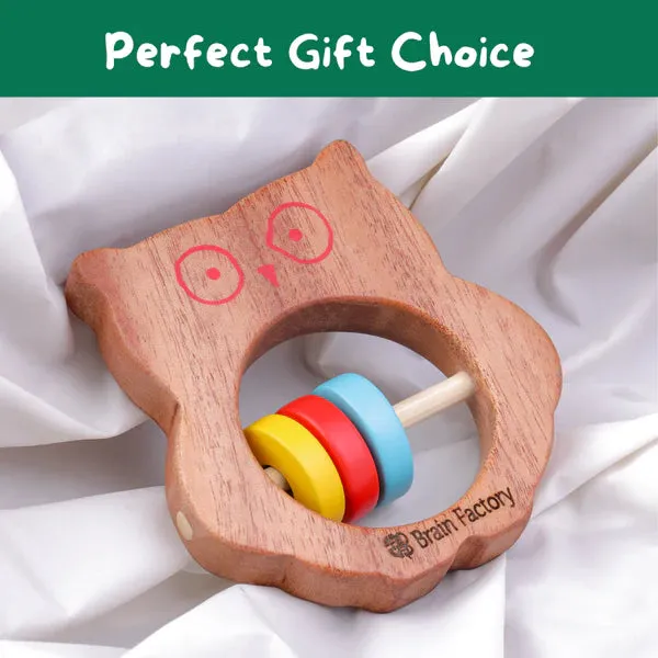 Neem Wood Bear And Owl Teether Rattle Combo Set