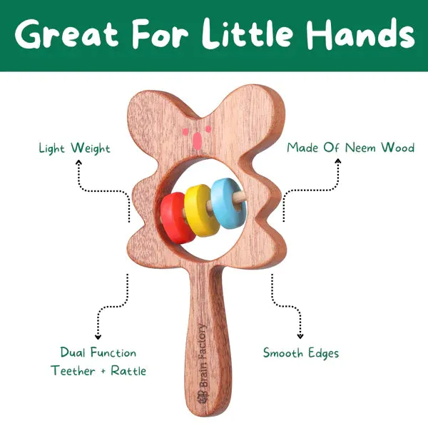 Neem Wood Bear And Owl Teether Rattle Combo Set