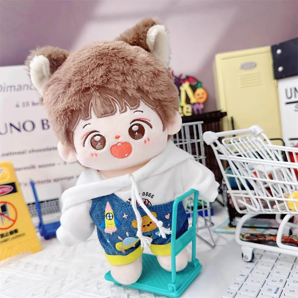 niannyyhouse White Hoodie Overalls 10cm~15cm 20cm Plush Doll Outfit Dolls Accessories Dress Up