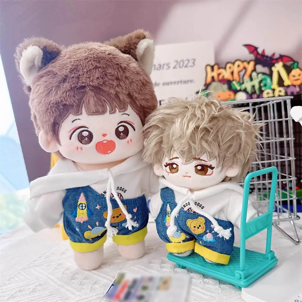 niannyyhouse White Hoodie Overalls 10cm~15cm 20cm Plush Doll Outfit Dolls Accessories Dress Up