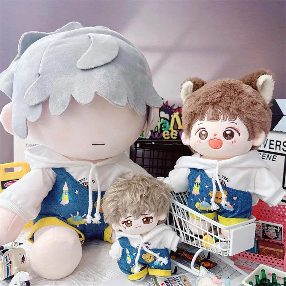 niannyyhouse White Hoodie Overalls 10cm~15cm 20cm Plush Doll Outfit Dolls Accessories Dress Up