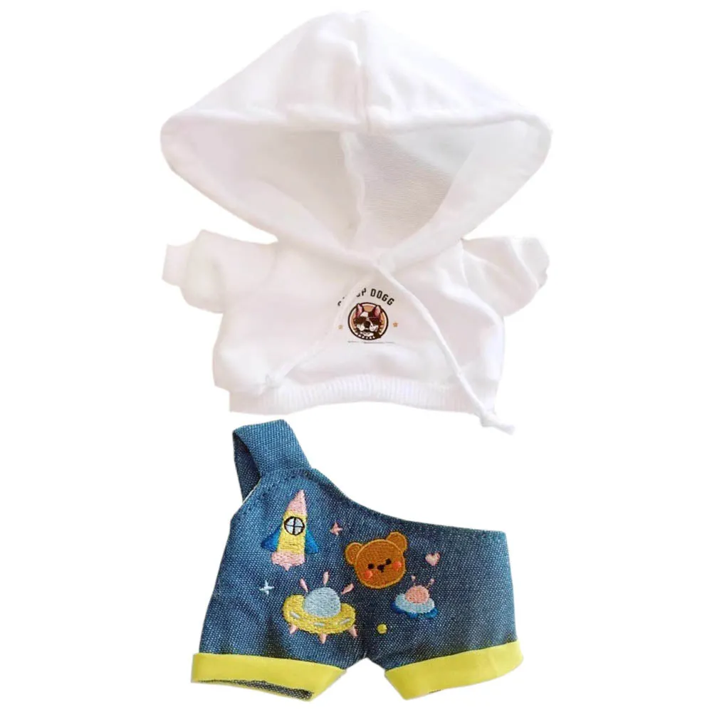 niannyyhouse White Hoodie Overalls 10cm~15cm 20cm Plush Doll Outfit Dolls Accessories Dress Up