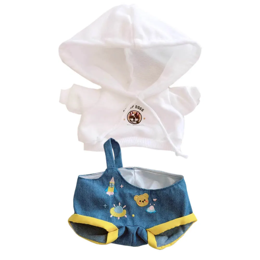 niannyyhouse White Hoodie Overalls 10cm~15cm 20cm Plush Doll Outfit Dolls Accessories Dress Up