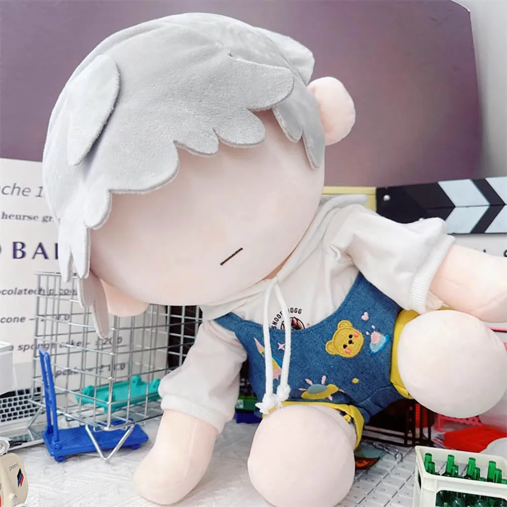 niannyyhouse White Hoodie Overalls 10cm~15cm 20cm Plush Doll Outfit Dolls Accessories Dress Up