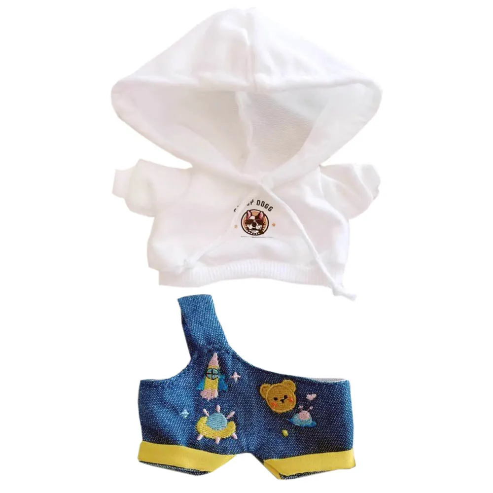 niannyyhouse White Hoodie Overalls 10cm~15cm 20cm Plush Doll Outfit Dolls Accessories Dress Up