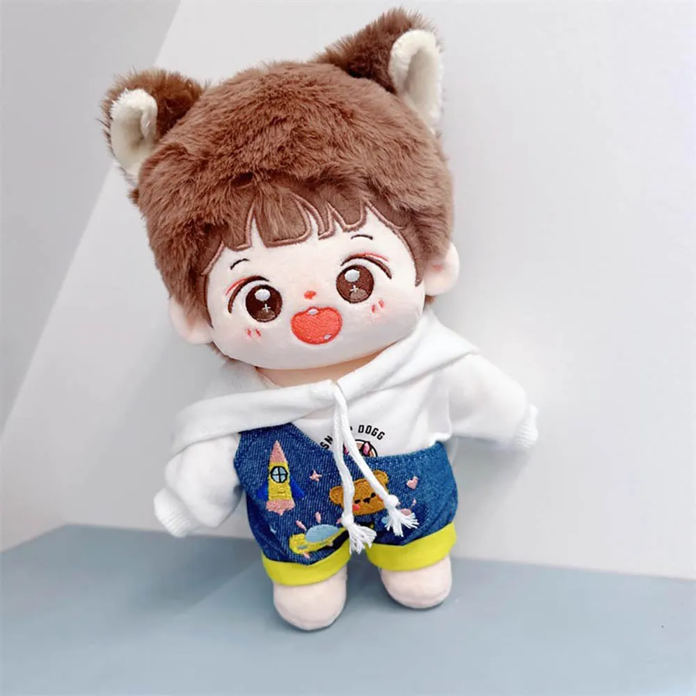 niannyyhouse White Hoodie Overalls 10cm~15cm 20cm Plush Doll Outfit Dolls Accessories Dress Up
