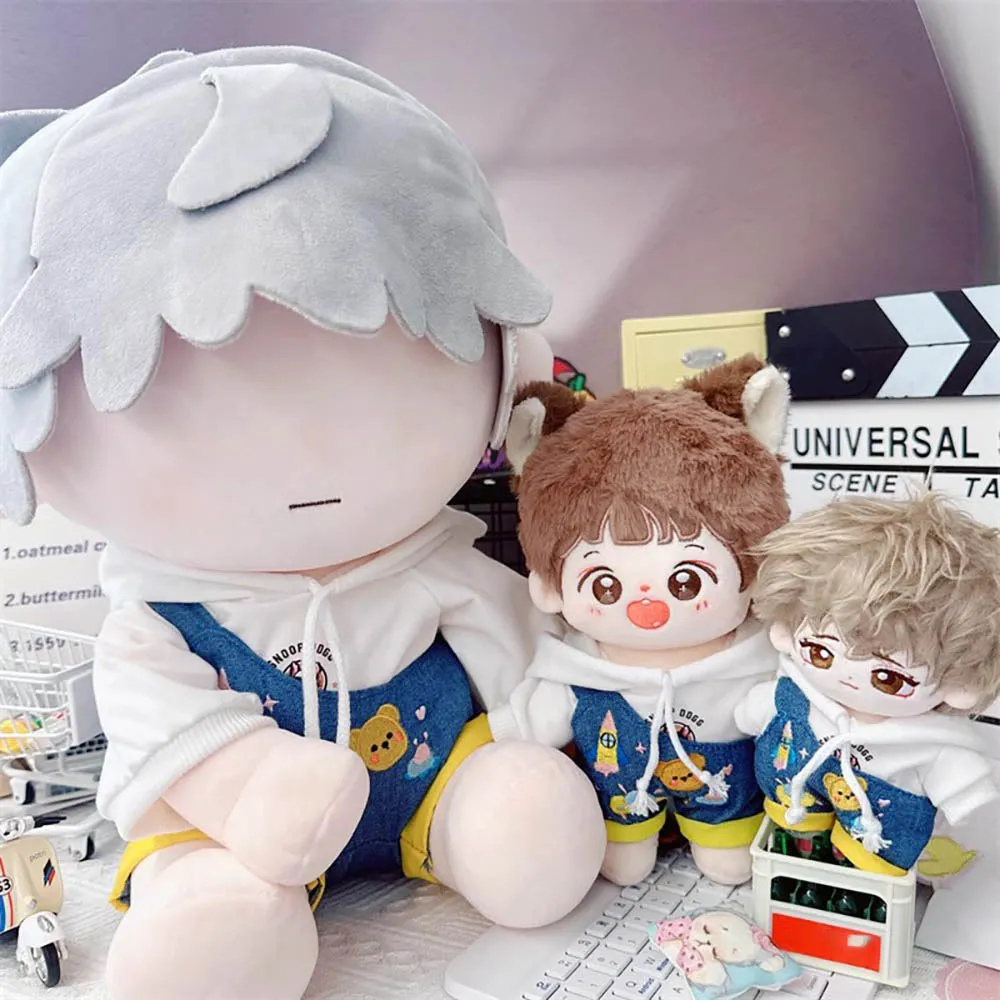 niannyyhouse White Hoodie Overalls 10cm~15cm 20cm Plush Doll Outfit Dolls Accessories Dress Up