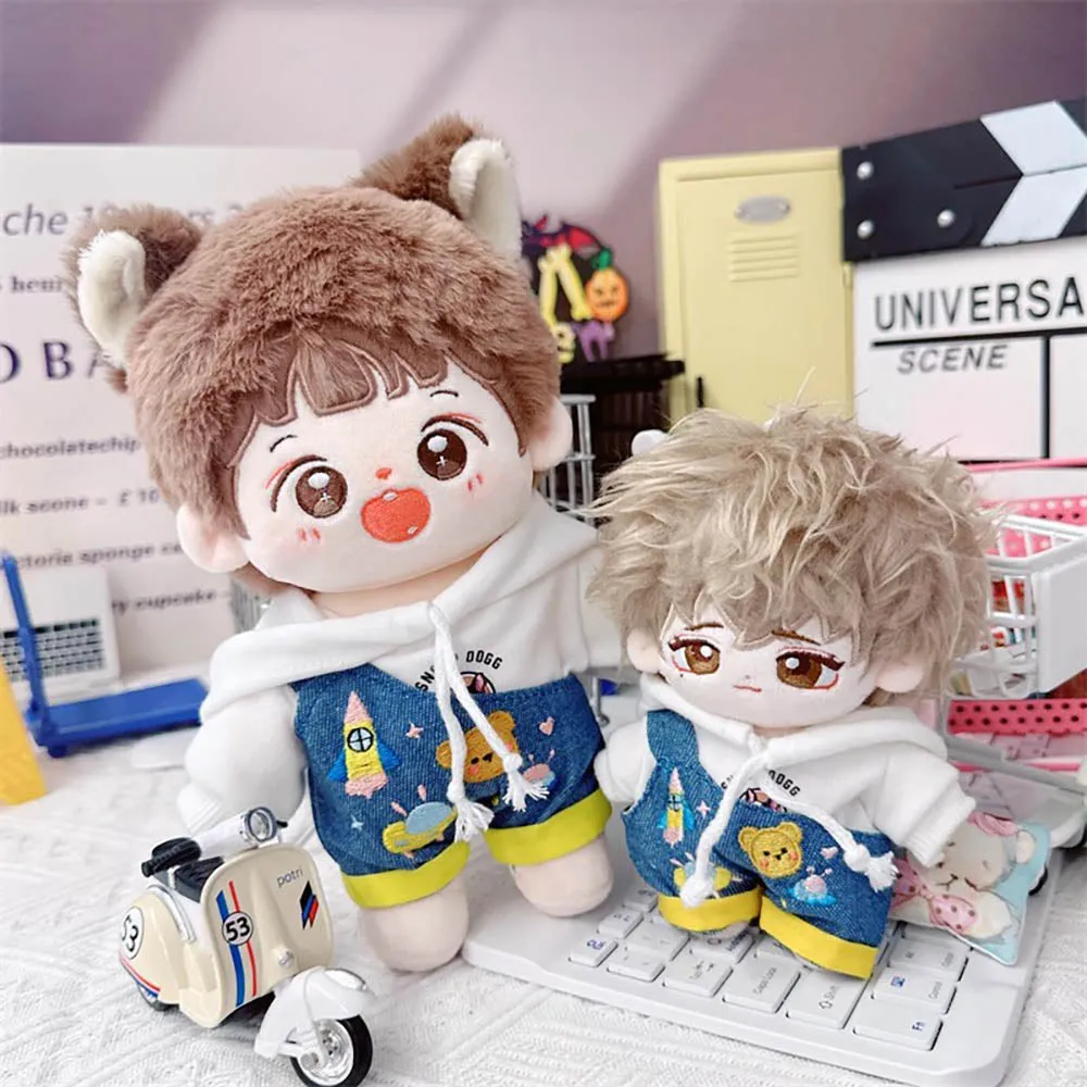 niannyyhouse White Hoodie Overalls 10cm~15cm 20cm Plush Doll Outfit Dolls Accessories Dress Up