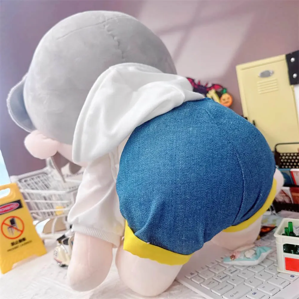niannyyhouse White Hoodie Overalls 10cm~15cm 20cm Plush Doll Outfit Dolls Accessories Dress Up