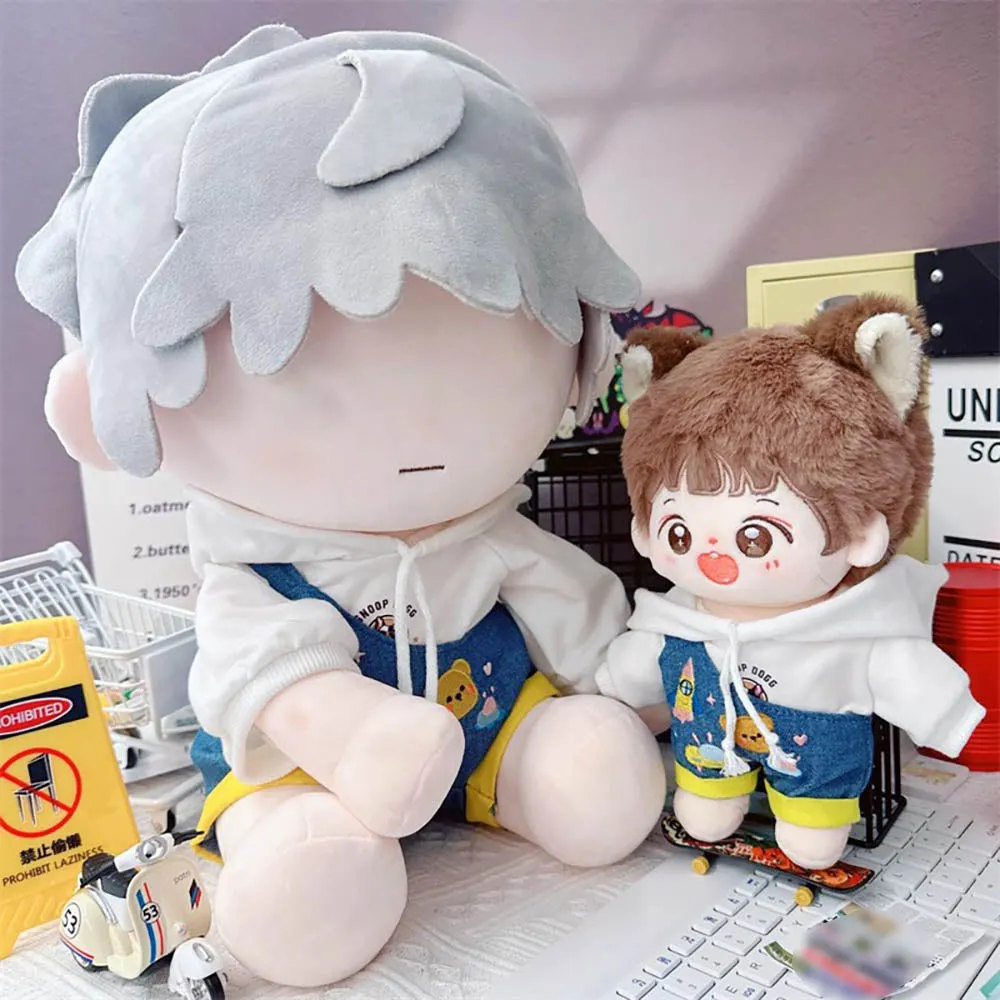 niannyyhouse White Hoodie Overalls 10cm~15cm 20cm Plush Doll Outfit Dolls Accessories Dress Up