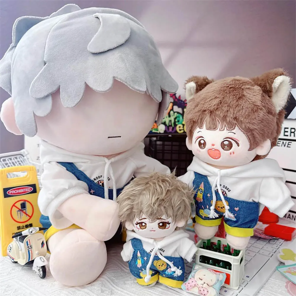 niannyyhouse White Hoodie Overalls 10cm~15cm 20cm Plush Doll Outfit Dolls Accessories Dress Up