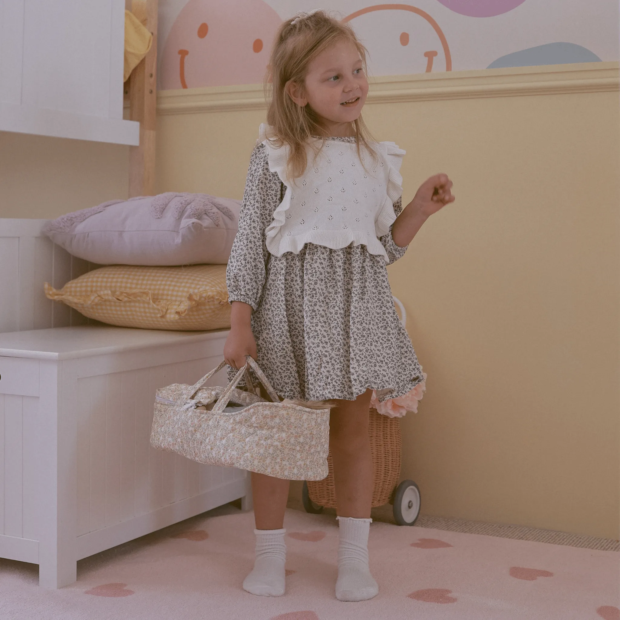 Olli Ella Dinkum Dolls Quilted Carry Cot - Garden Floral